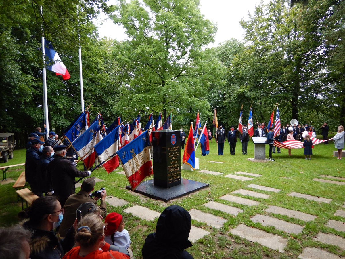 RossWCable's tweet photo. Honoured to be perhaps the only Commonwealth representative at the #USArmy #30thABCT ceremony at Mortain, #normandie. The Presidential Citation was finally affixed to the Divisional colours after 77 years - by a 96 year old veteran of the fight for Hill 314 @WW2TV @AARCAusArmy https://t.co/KmU3NES9xM