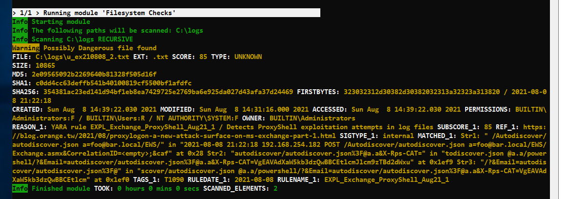 cyb3rops's tweet image. Update your THOR Lite with 

thor-lite-util.exe update 

to get the newest #YARA signature that detects #ProxyShell exploitation attempts in log files

Tomorrow I&apos;ll split the rules into &quot;attempts&quot; and &quot;successful attempts&quot; to provide a better verdict