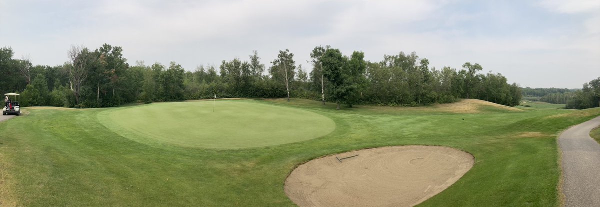 #16.  Fun,drivable par 4 here.  Hit the big stick over the right bunker for a chance at a eagle putt.  6 iron off the tee is safe but you will have a blind approach to this undulating green.  An Okadoka favourite on the back 9!