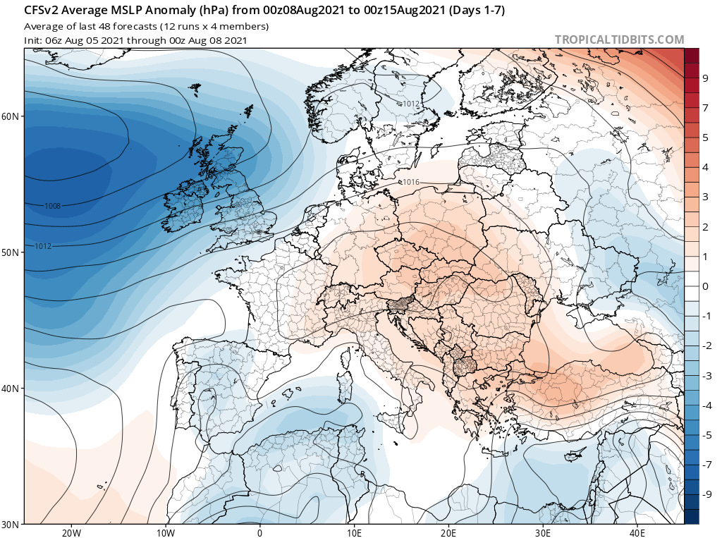 DerekTheWeather's tweet photo. If the CFS model is to be believed, then we haven't seen the last of summer with high pressure anomalies signalled later in the month and into September. ☀️📈😎 https://t.co/PFApUyDhyP