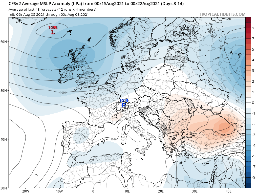 DerekTheWeather's tweet photo. If the CFS model is to be believed, then we haven't seen the last of summer with high pressure anomalies signalled later in the month and into September. ☀️📈😎 https://t.co/PFApUyDhyP