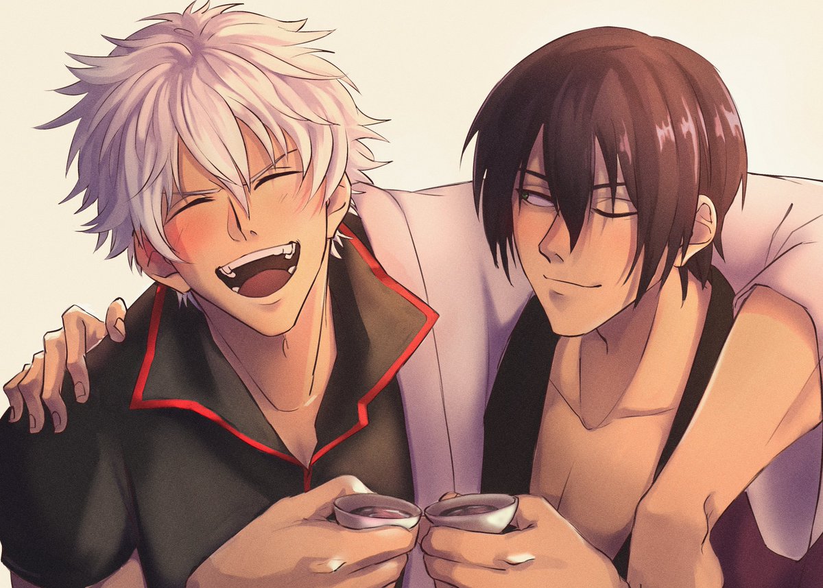 Curlyfrai's tweet photo. Gintama Spoilers for ep 304! 

I redrew that one frame from the Gintoki vs. Takasugi fight but it made me sad so I had to draw them making up LOL. #gintama https://t.co/PQYQAZ2udn