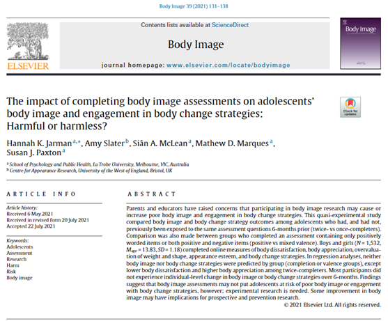 As a body image researcher, I've often experienced parents/educators express concerns that body image assessments may cause or contribute to body image concerns... But our most recent paper suggests otherwise (see thread below) bit.ly/3s0nQya