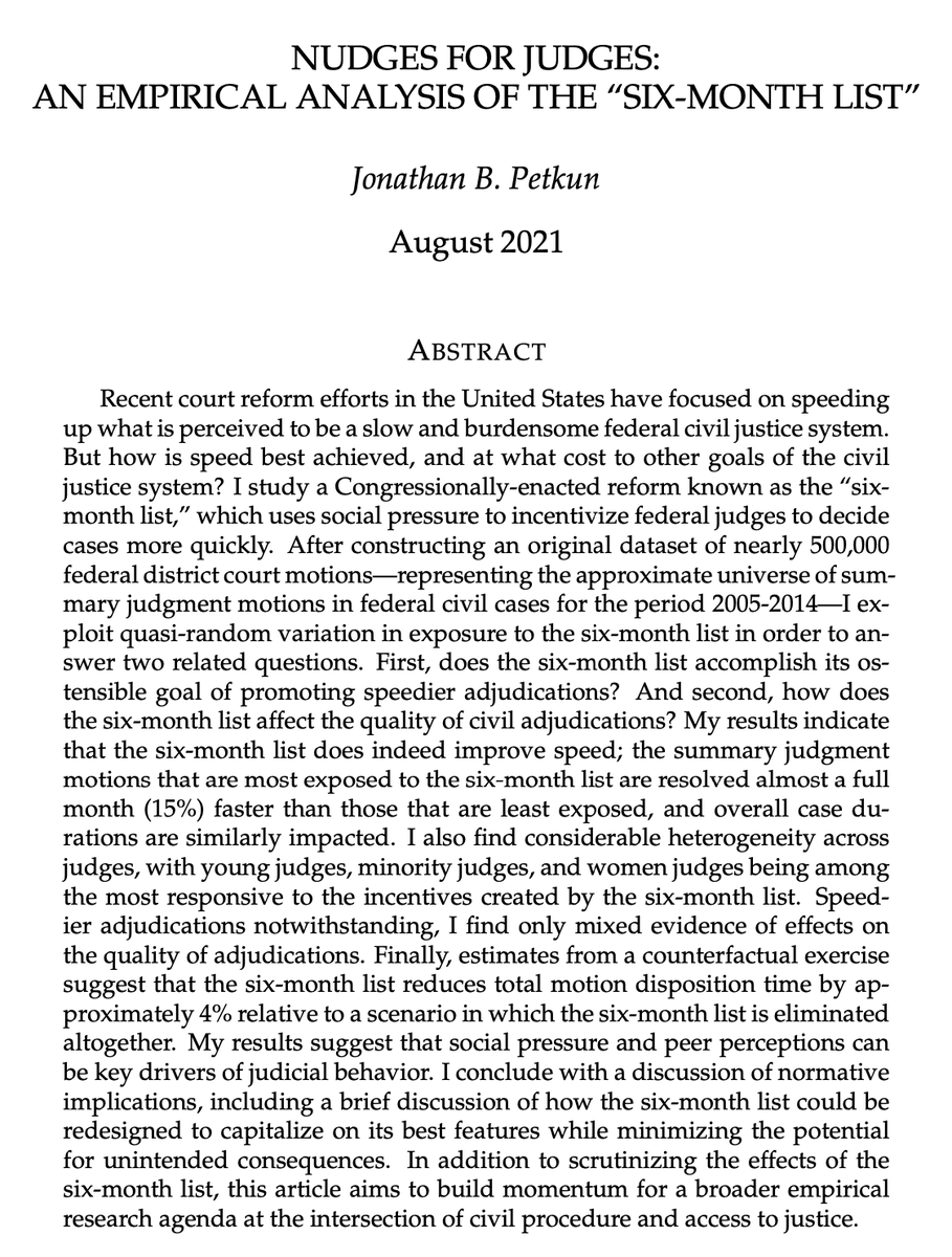 Overcoming my fear of Twitter to say: I’m excited to be on the law teaching market! My research &amp; teaching interests are in civil procedure, law &amp; econ, courts, access to justice, tax, employment/labor, &amp; veterans law. Website &amp; JMP, "Nudges for Judges": jbpetkun.github.io.