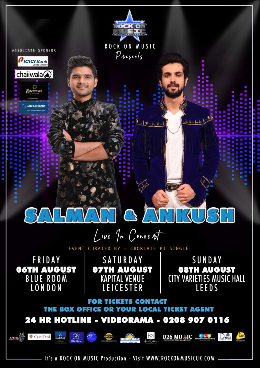 Thank you to Rock On Music for Salman and Ankush’s successful UK concert tour! I’m honoured to have been a part of it. Wishing the entire team of Rock On Music and Vijay Bhola the best for future concerts.