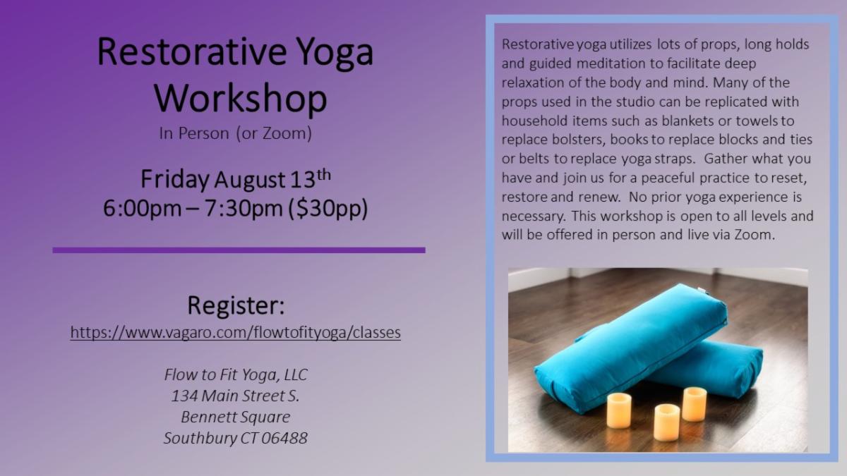 Restorative Yoga Workshop Reminder! conta.cc/3AklsFv