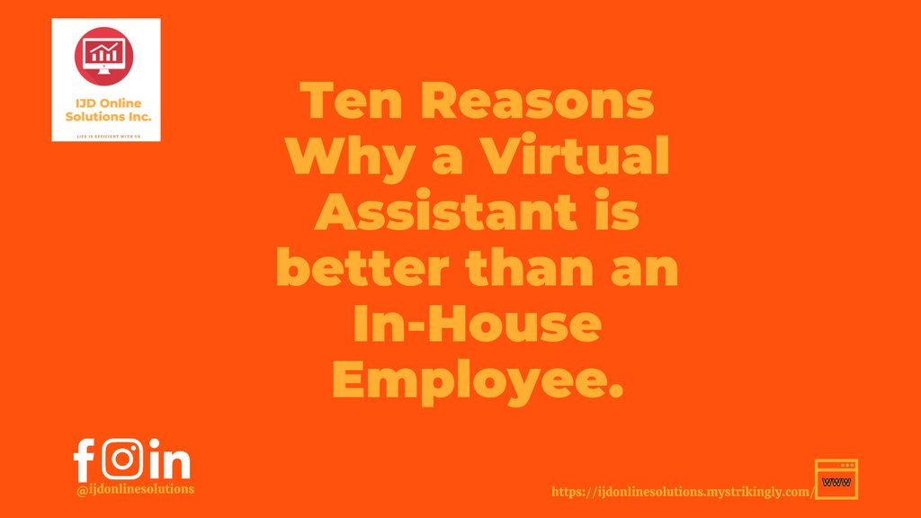 ijd_inc's tweet image. Learn the 🔟 Reasons Why a Virtual Assistant is better than an In-House Employee through this link. tinyurl.com/nkzecbs2 

Book an Appointment with us and let me assist you 📲! Click the link: tinyurl.com/5e8ma4ja 

#IJD #coldcalling #likesharerepost #virtualsolutions