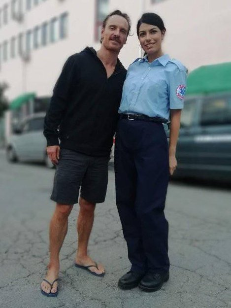 🆕 Michael Fassbender with Lilly Sotirova on the set of Kung Fury 2, Aug 8th 2019! The fake tan and moustache 😂❤️ (Release date: 2022) #KungFury2