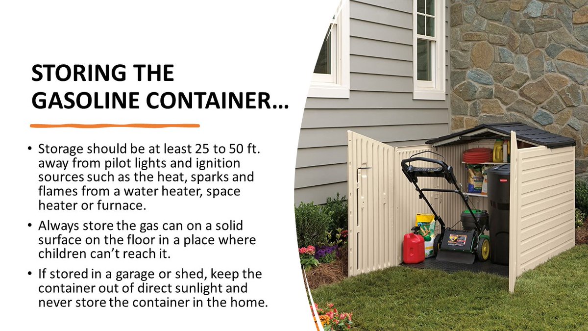 PGFDNews's tweet photo. The #PGFD wants to know if you are storing the gasoline that powers your lawn mower, portable generators or any other gas powered equipment properly. Follow these tips to ensure your gas is stored in the right can &amp; in the right location. #FiftyDaysofSafety https://t.co/XbYPidkzd1