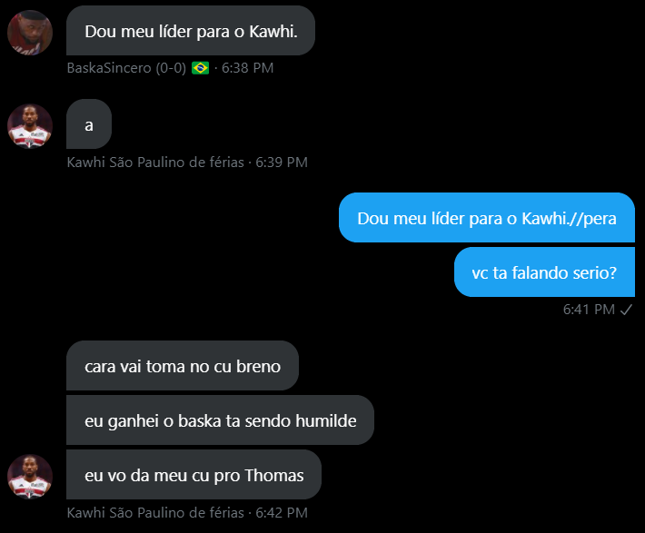 BBBdanbatt's tweet photo. Após uma prova do lider de mais de 2 desempates o @baskasincero desistiu e deu o lider pro @kawhiSPFC https://t.co/e8oB2TedNd