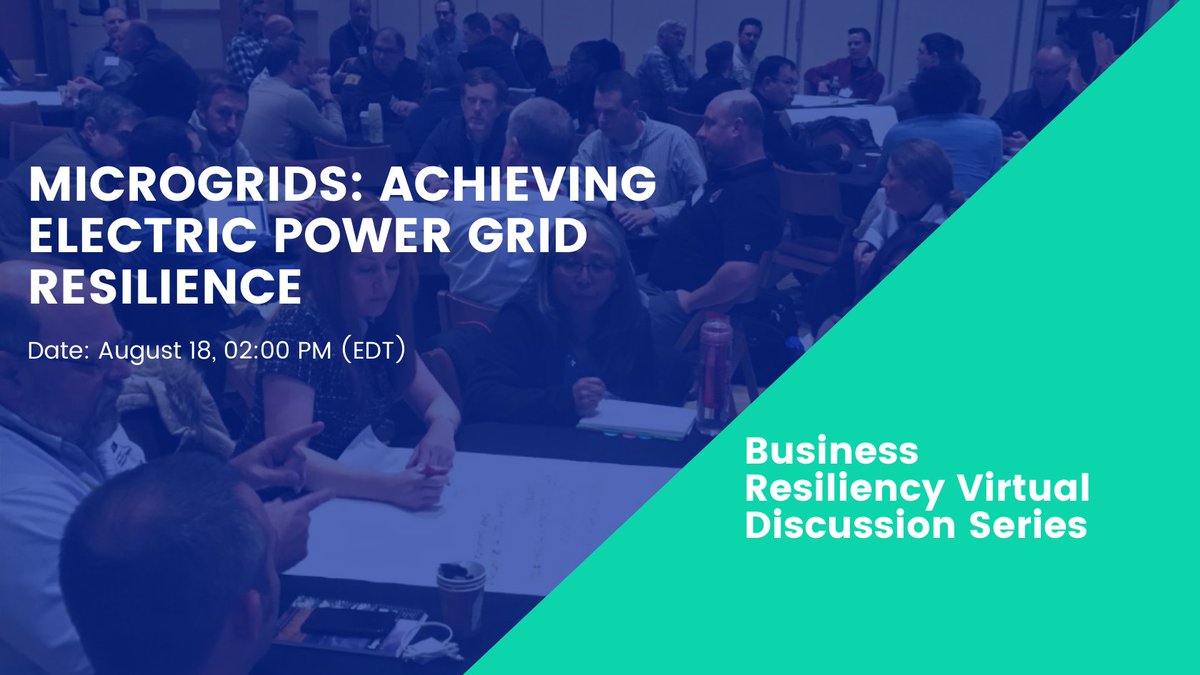 ahcusa's tweet image. [NEW] Microgrids: Achieving Electric Power Grid Resilience - Date: Aug 18, 02:00 PM (EDT)

📍 Register ➡️ resilienceexch.org/registration-4

● Laura Johnson
● George H. Baker
● Jonathan Landy

Microgrids provide an innovative solution to help provide business and communities...