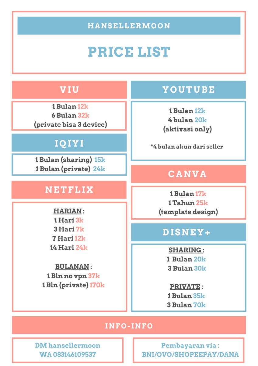 hansellermoon's tweet photo. ✨Jual Premium Apps✨

🍟Ready
🍟Murah
🍟Trusted
🍟Garansi

yuk buruan di keep slot menipis. Testi cek di pin ya💙

t. jual netflix viu youtube iqiyi  disney spotify wetv scribd grammarly
#zonauang #zonajajan #zonaBU https://t.co/1boxGxvSBZ