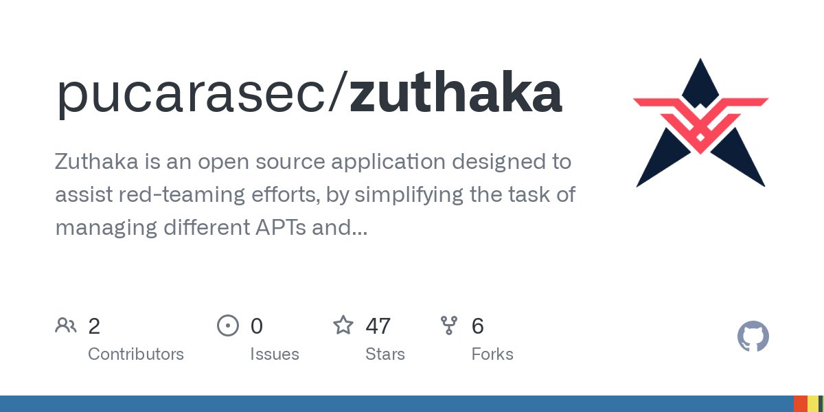 ptracesecurity's tweet image. Zuthaka is an open source application designed to assist red-teaming efforts, by simplifying the task of managing different APTs and other post-exploitation tools. github.com/pucarasec/zuth… #Pentesting #Zuthaka #NginxServer #Exploit #CyberSecurity #Infosec