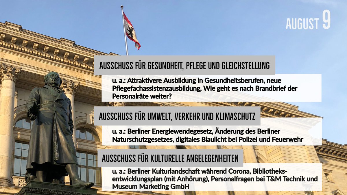 AGH_Berlin's tweet photo. Heute tagen folgende #Ausschüsse im #AGH :
➡️  08:30 Uhr #GesPflegGleich: https://t.co/8YoFEJe2s3
➡️  10 Uhr #UmVerk: https://t.co/ogwEnmDQ9g
➡️  14 Uhr #Kult: https://t.co/8ImfNSJfzB
Zum #Livestream: https://t.co/ryofz3fFTa https://t.co/VfclYg31uV