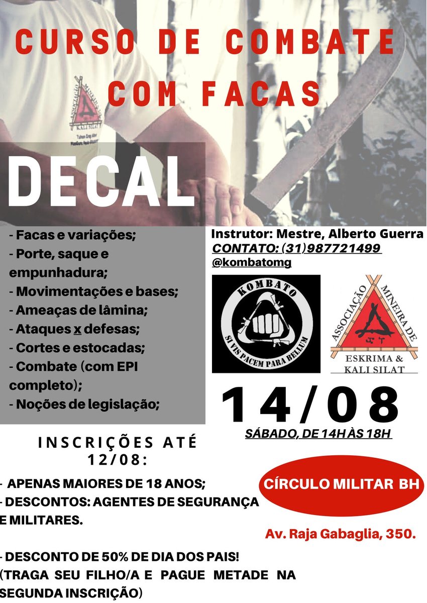 albertomgbrasil's tweet photo. KOMBATO - CIÊNCIA DA PROTEÇÃO: CURSO DE COMBATE COM FACAS &amp; DECAL - inscrição até... https://t.co/rM2YLrLEGm https://t.co/4PIObPwkfc