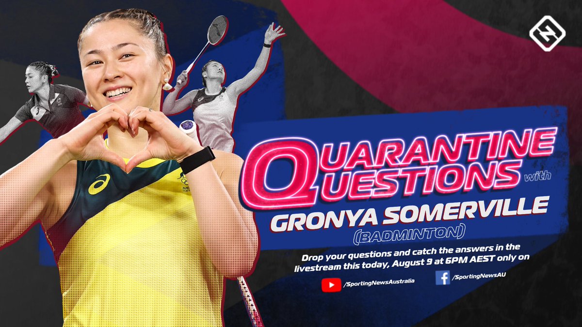 LMcKirdy7's tweet photo. I'll be chatting to Gronya Somerville for the next episode of #QuarantineQuestions on @sportingnewsau later tonight.
Get your questions in for Gronya about #Badminton, her #Tokyo2020 experience or any other topics you might have! π
We'll be going live from 6pm AEST tonight. https://t.co/aSXZ3Ubax2
