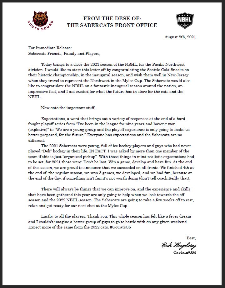 NbhlSouth's tweet photo. A letter from the Captain on the 2021 Season https://t.co/oxnfDkU3Mt