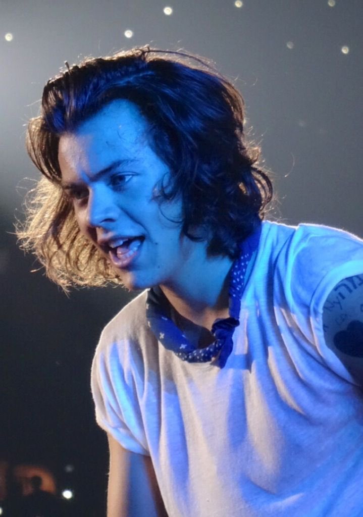 harrylouisworld's tweet photo. #rememberwhenlarry participated in the #bandanaproject and Harold decided to wear his blue bandana on stage at a show so everyone could see who he picked. https://t.co/5K6G3Xjr3K