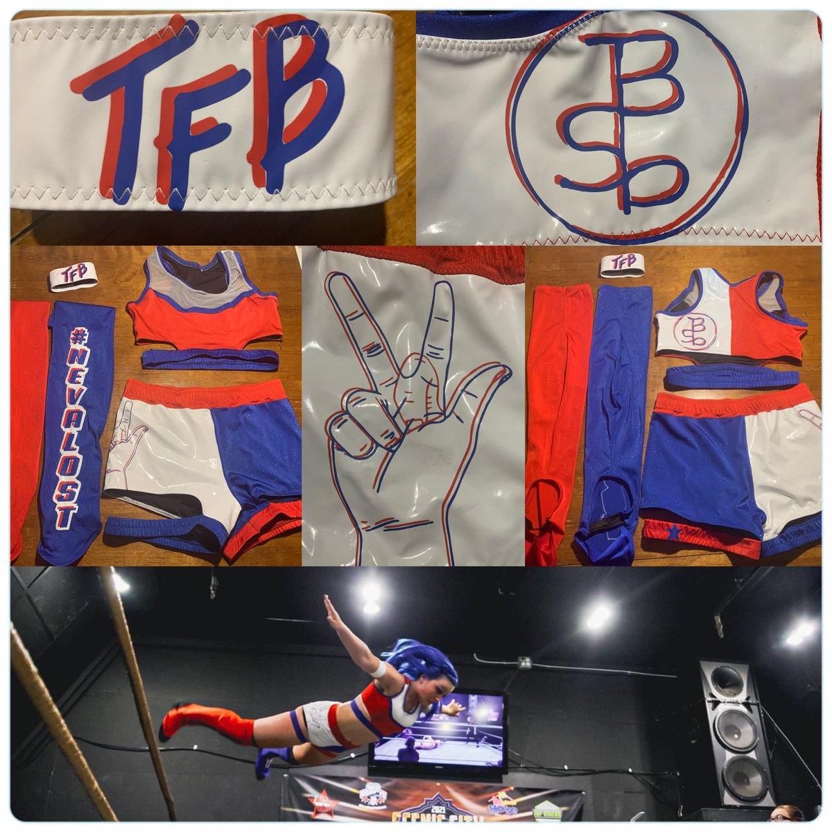 BillieStarkz's tweet photo. Is it for the olympics? Am I a gladiator? Nah, I just love @TheFrontBottoms. #PeaceSign 

Designed by: Me and Mom
Logos by: @Mayydayy86 
Gear by: @fuerzagear 

Also, I have an “Easter Egg,” on my last 3 sets of gear. First person to DM what it is will get a small gift. https://t.co/YOuieGFFKP