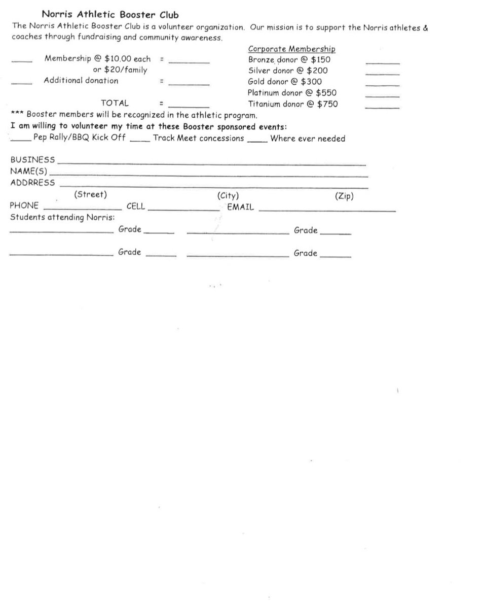 It’s that time of year again-
🎉our Annual Membership Drive for the Norris Boosters Club.🎉

Below is more info &amp; the membership form. Please return completed membership forms to <a href="/denisepetsche/">Denise Petsche</a> at denise.petsche@nsdtitans.org.  

We can’t wait to have you as part of the Boosters