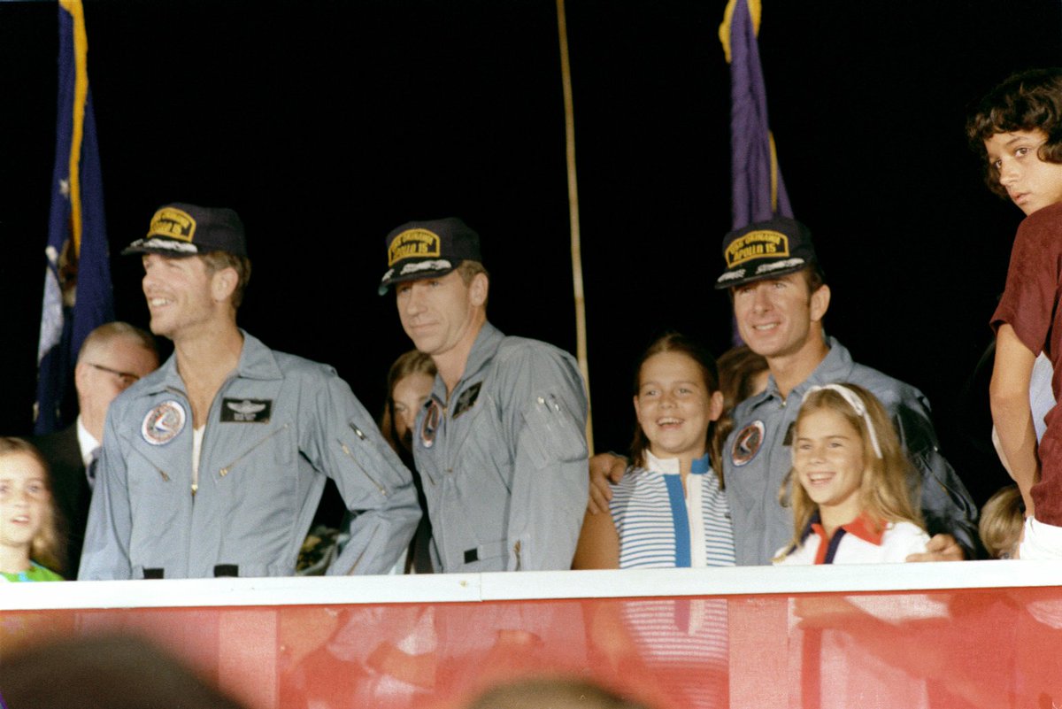 apollo_50th's tweet photo. Apollo 15 astronauts David R. “Dave” Scott, Alfred M. “Al” Worden, and James B. “Jim” Irwin are greeted by crowds and their families upon return to Houston, Texas, on August 8, 1971.
#Apollo15
#Apollo50 https://t.co/N7MFNKwD2r
