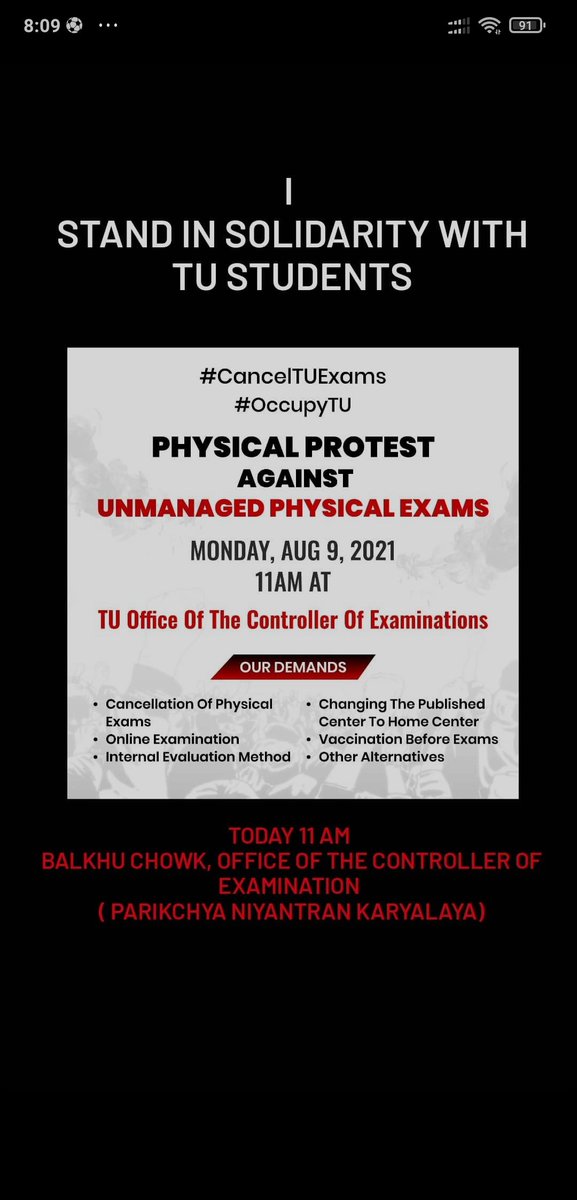 UexamT's tweet photo. LETS SUPPORT HIM.
BY MAINTAINING SOCIAL DISTANCE !!
IG: sudhangrg_ https://t.co/eNpqswxLyx
LETS RAISE OUR VOICE  TOGETHER AGAINST TU!!🛑🛑
#CancelAllPhysicalExam
#GovernmentCancelTUExams
#CancelTUExams https://t.co/4Kf8gWYuho