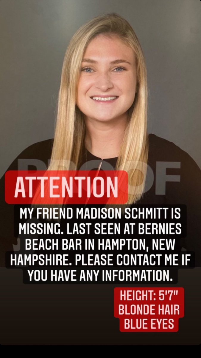 daniellewohning's tweet photo. Please retweet, my friend Maddy has been missing since last night 8/7 last seen at Bernies Beach Bar in Hampton, New Hampshire wearing jean shorts, a white tank top and purple bathing suit https://t.co/jZ5MJQpyc9