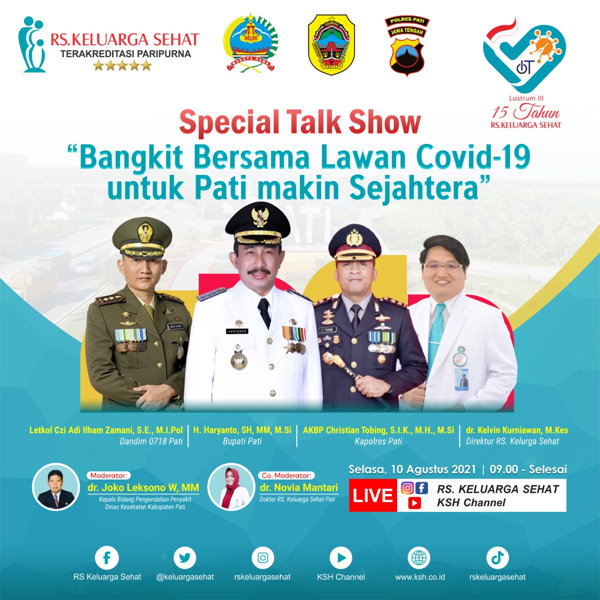 keluargasehat's tweet photo. Salam Keluarga Sehat...
Yuk, ikuti Special Talkshow RS. Keluarga Sehat yang akan membahas mengenai "Bangkit Bersama Lawan Covid-19 untuk Pati makin Sejahtera".  Jangan lupa tag kerabat untuk mengetahui bersama
#patisejahtera
#hutpatike698
#hutpati2021
#hut
#pati https://t.co/wxOTMOI4Au