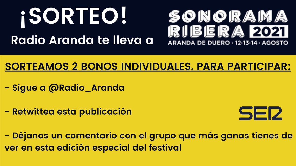 🔥 ¡SORTEAZO! 🔥

😏 ¿Te quieres venir GRATIS a <a href="/sonoramaribera/">Sonorama Ribera</a>? Sorteamos 2 BONOS INDIVIDUALES.

Sigue todos los pasos que aparecen en la imagen, y accede al sorteo.

🎸 El MIÉRCOLES a las 14 horas anunciamos los ganadores