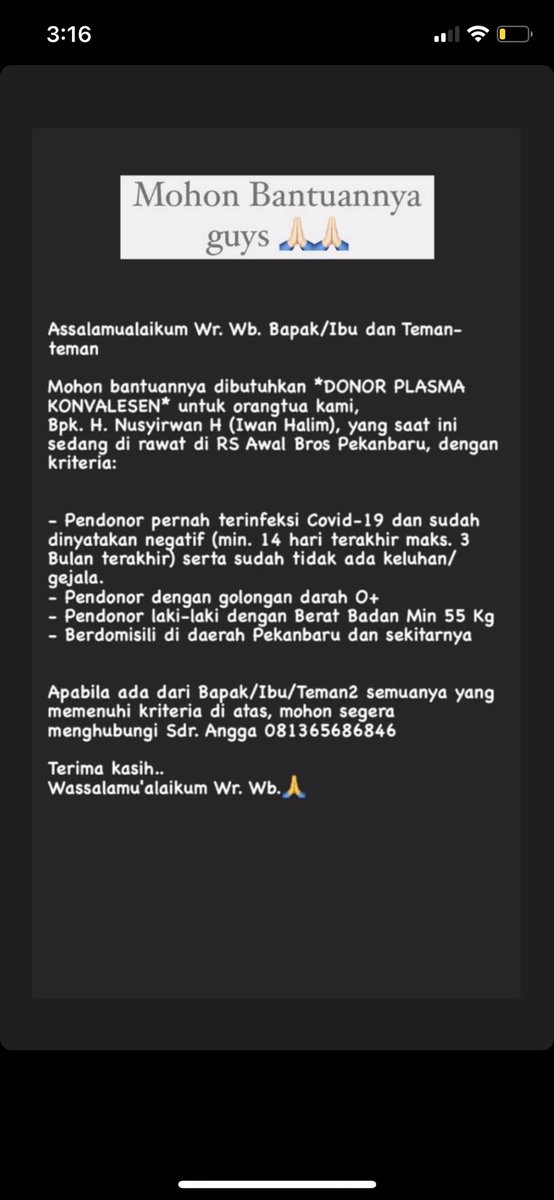 aldi_rubini's tweet photo. Teman2, mohon bantuannya lagi cari pendonor plasma utk Ayahnya sahabat saya. Kl boleh dishare juga makasih banget 🙏🏽 cc : @anggambung https://t.co/cLLFx45eyG