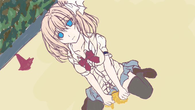 自作ゲームのヒロイン妙義藍のお漏らしシーンを描いてます。続きはまた明日やります 