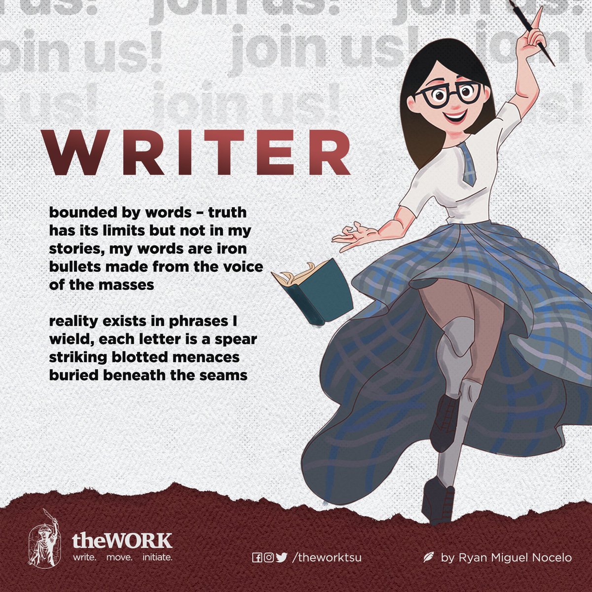 theworktsu's tweet photo. If you are an aspiring writer, join our team! Take the online qualifying examination of The Work!

Complete the application here: https://t.co/guO8ZIluEu

For more info: https://t.co/V2fUD5YVxK

#JoinTheWork https://t.co/I4ugyUcdgW