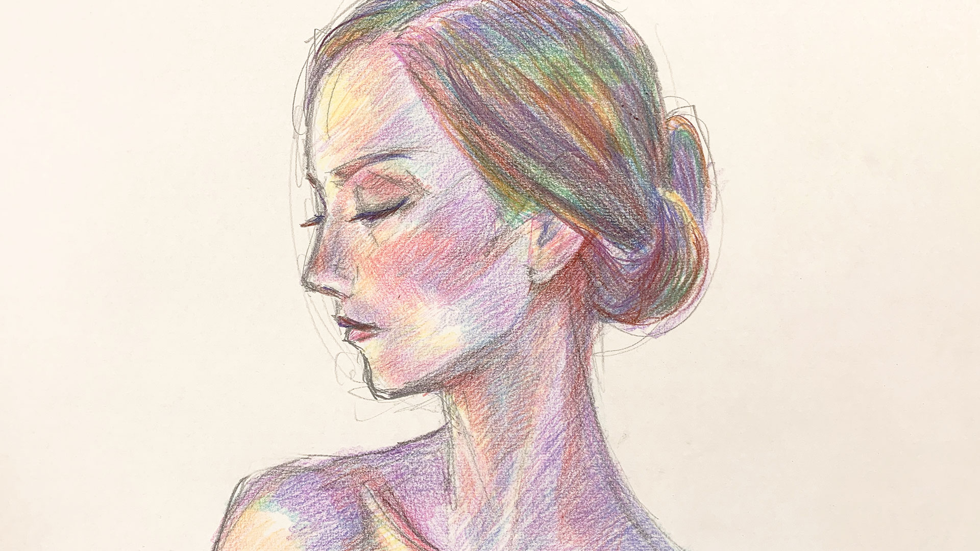 1994年 鉛筆画 女性の横顔 風間完「女の横顔」肉筆鉛筆・墨画 絵画買取・販売の小竹美術