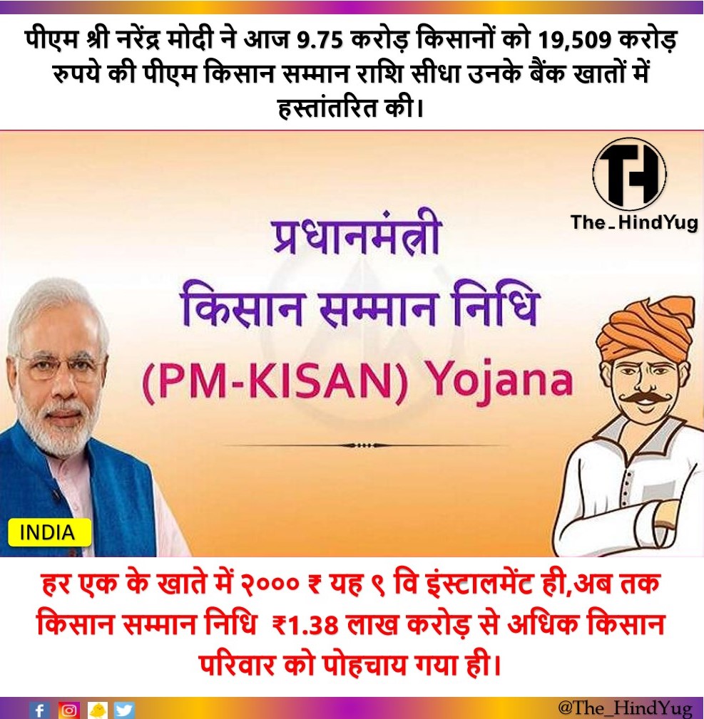 The_HindYug's tweet photo. #goodupdate

पीएम श्री नरेंद्र मोदी ने आज 9.75 करोड़ किसानों को 19,509 करोड़ रुपये की पीएम किसान सम्मान राशि सीधा उनके बैंक खातों में हस्तांतरित की। 

#hindyug #news #PMKisan #KisanSansad #kisan #MPThanksPMModi https://t.co/dpx4ukr9Pt