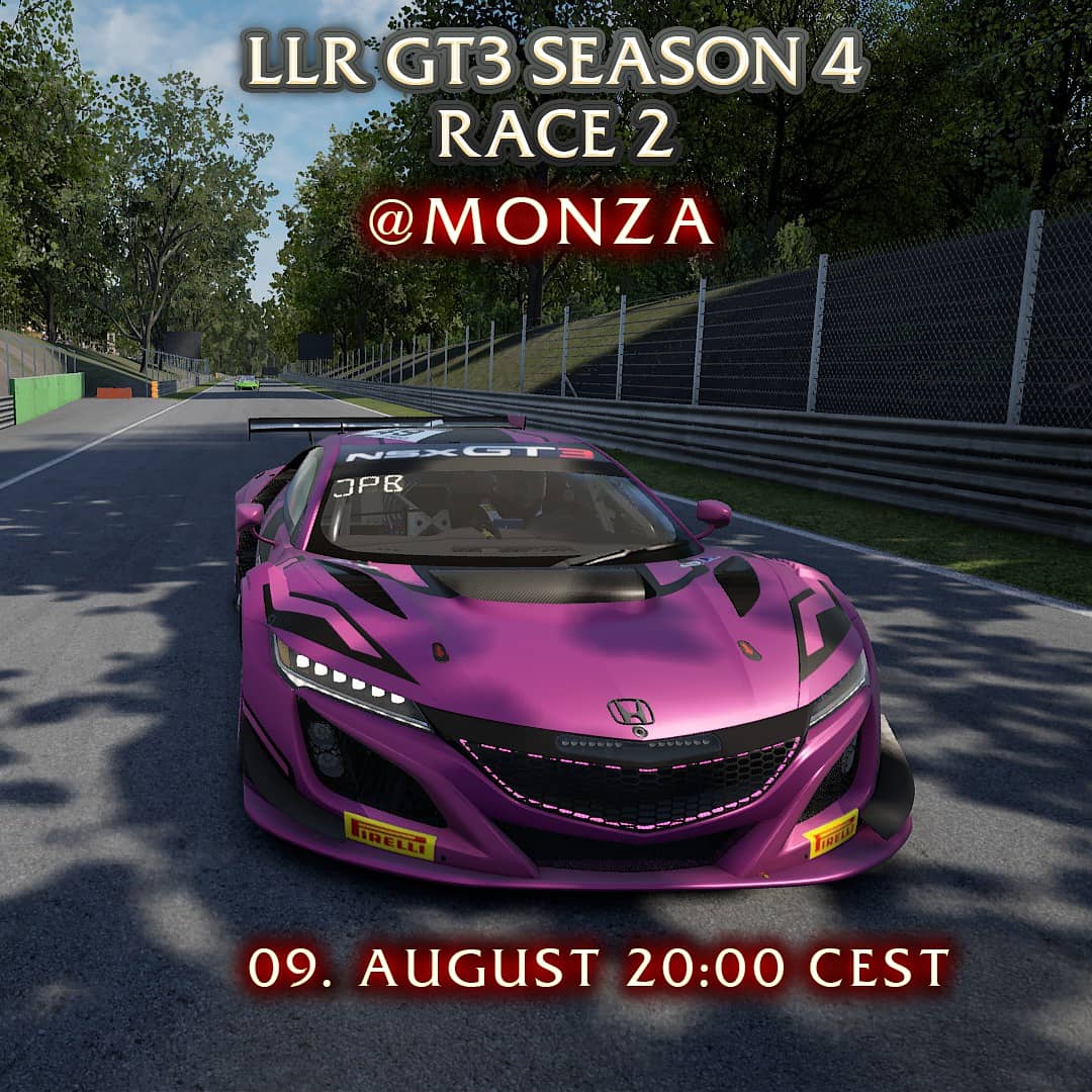JBlumentrath's tweet photo. It's Race Day❗
LLR GT3 Season 4 Race 2 on Monza 

20:00 Stream start 
20:15 Qualifying
20:30 Race start 

Join me on Twitch, to not miss my midfield battle

https://t.co/szrzzFVdw8 https://t.co/EiPQ15hrPS