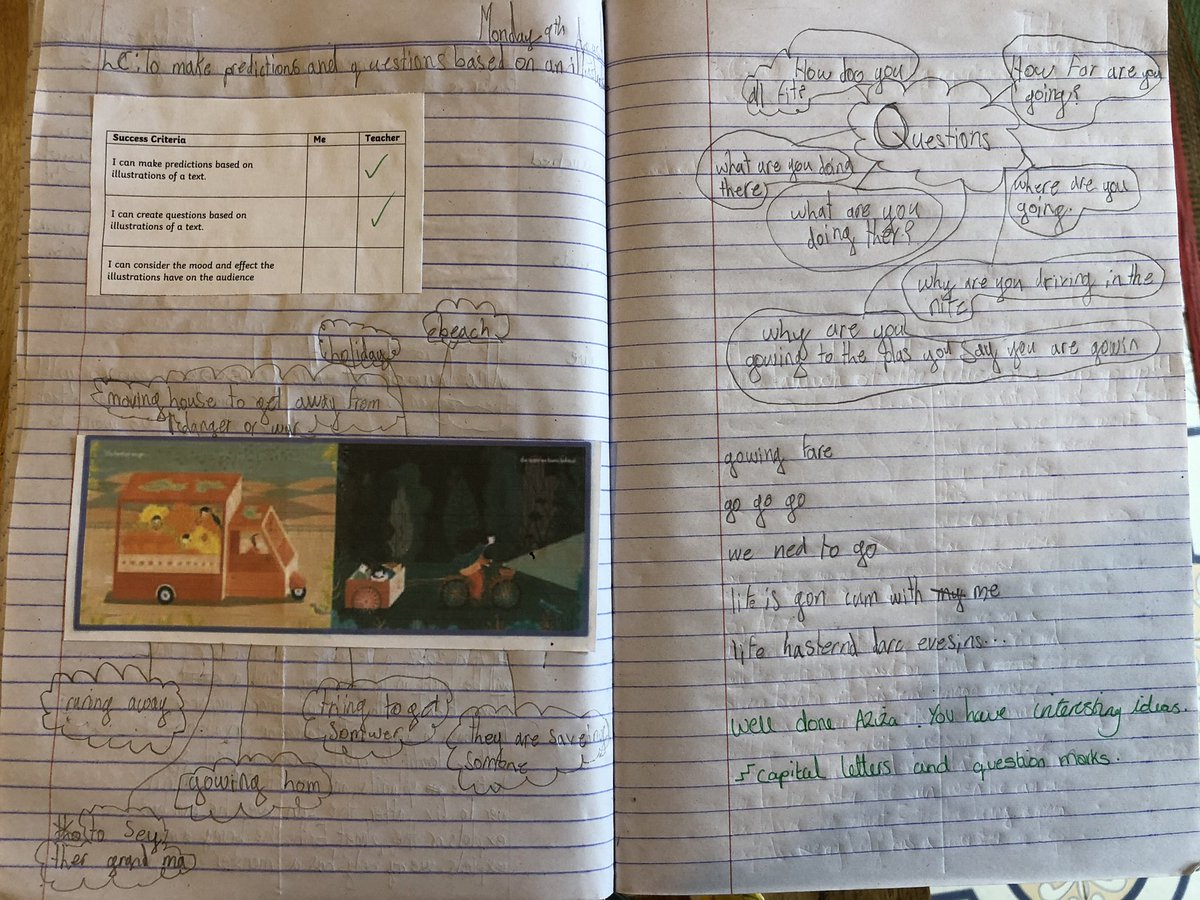 MissPear87's tweet photo. Back in school today with my favourite little people, after a wonderful half term, making amazing predictions, questions and titles based on a picture from our new text! 
#SchoolLife
#Literacy
#creativeWriting
#MyFaveKiddies https://t.co/MxD0hE200m