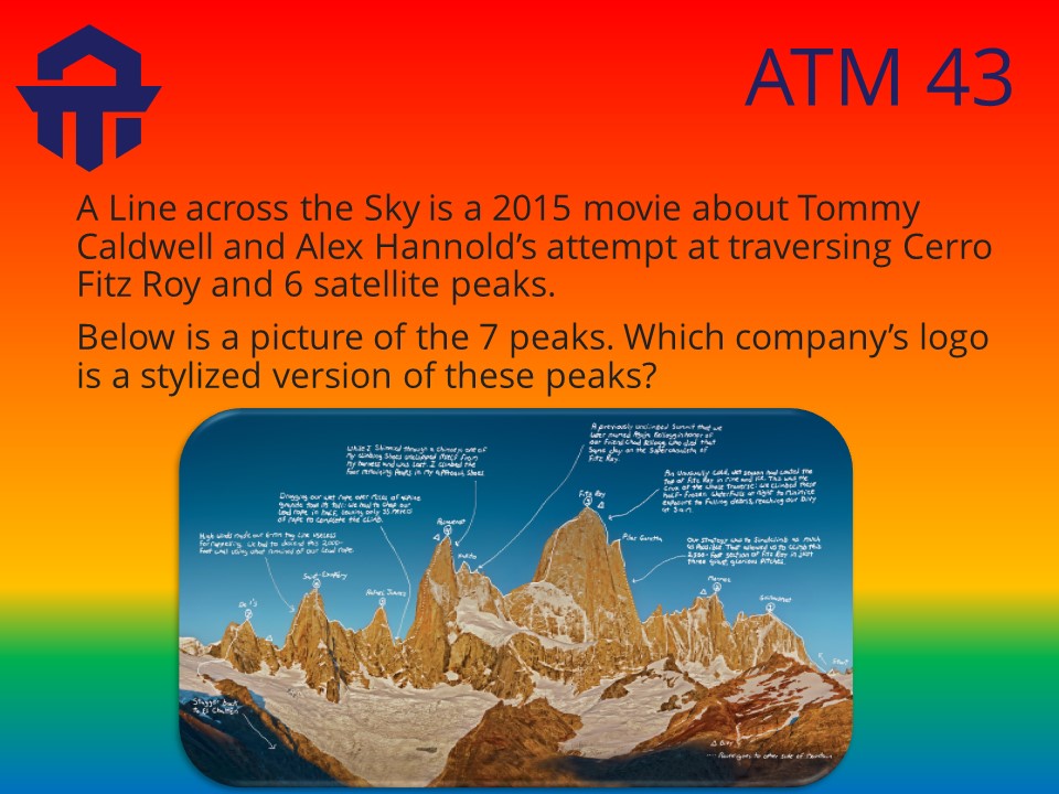 KnowledgeVyasa's tweet photo. A Trivia Minute - Question #43
Which companyโs logo is a stylized version of these peaks?
Answer to ATM #42
Google Translate
#ATriviaMinute #atm43 #KV #ATM #knowledgevyasa #google #mountfitzroy #CerroChalten #logos #logotrivia #logofacts #tccq21 @Knowthetribe @mitesh_agarwal https://t.co/JgoVKC5ie1