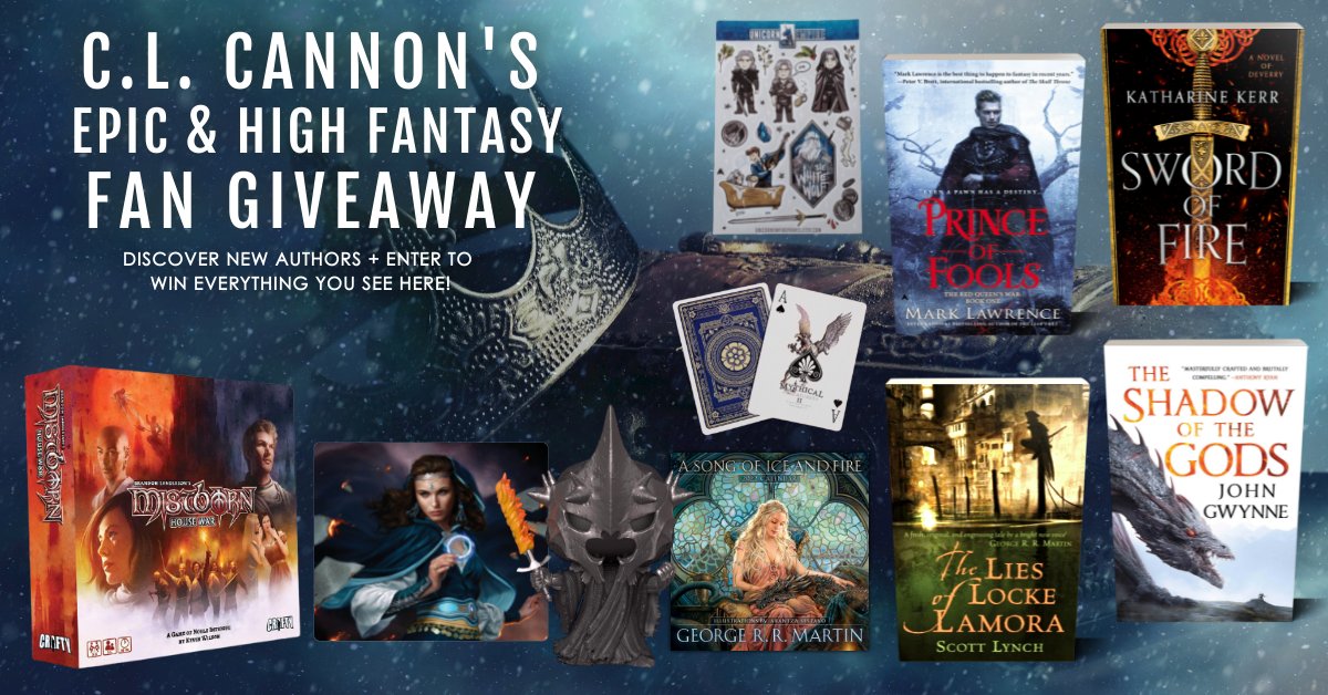 CLCannonAuthor's tweet photo. 🐲#Fantasy fans, you don't wanna miss this! Win awesome fantasy merch!🐲
⚔️Enter: https://t.co/Fj6f2FMBy2⚔️
🏰#Win #PrinceOfFools #TheLiesOfLockeLamora #SwordOfFire & #TheShadowOfGods + #Mistborn game #WheelofTime print #LotR Funko #GOT cal #Witcher stickers & creature cards!🏰 https://t.co/T7VPGsIX2n