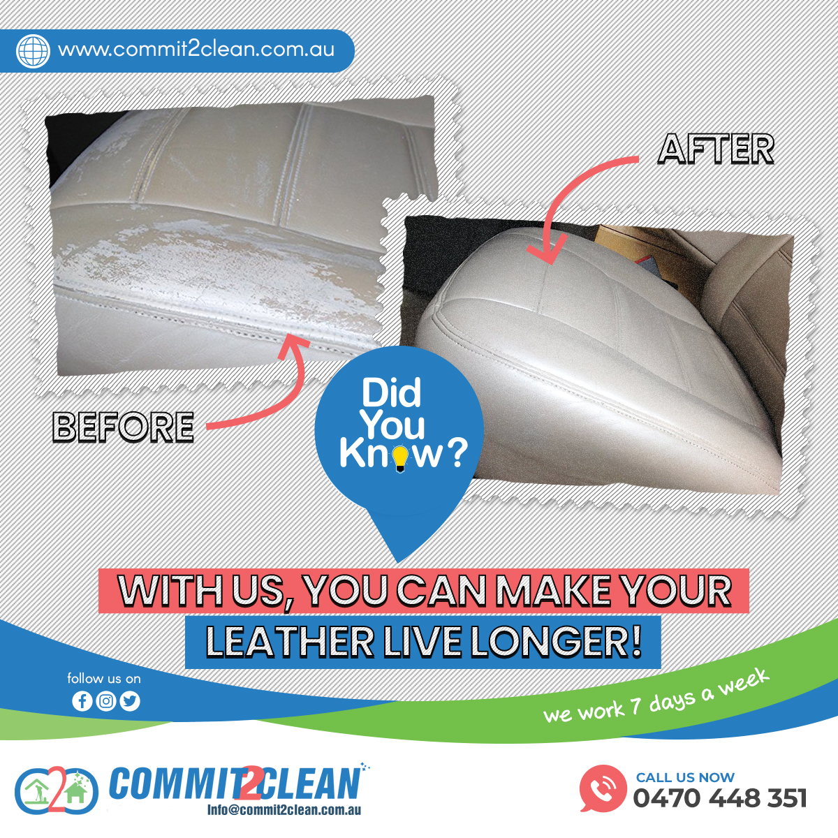 commit_2clean's tweet image. As #LEATHER starts to wear, most of us accept that it will never look the same again or SPEND A LOT in replacing it. 🛋️💰

Your leather DESERVES BETTER

We&apos;re here to show that there is a BETTER WAY than throwing it away. 

Get #LeatherCleaningAndRepair Services:
☎️ 0470 448 351
