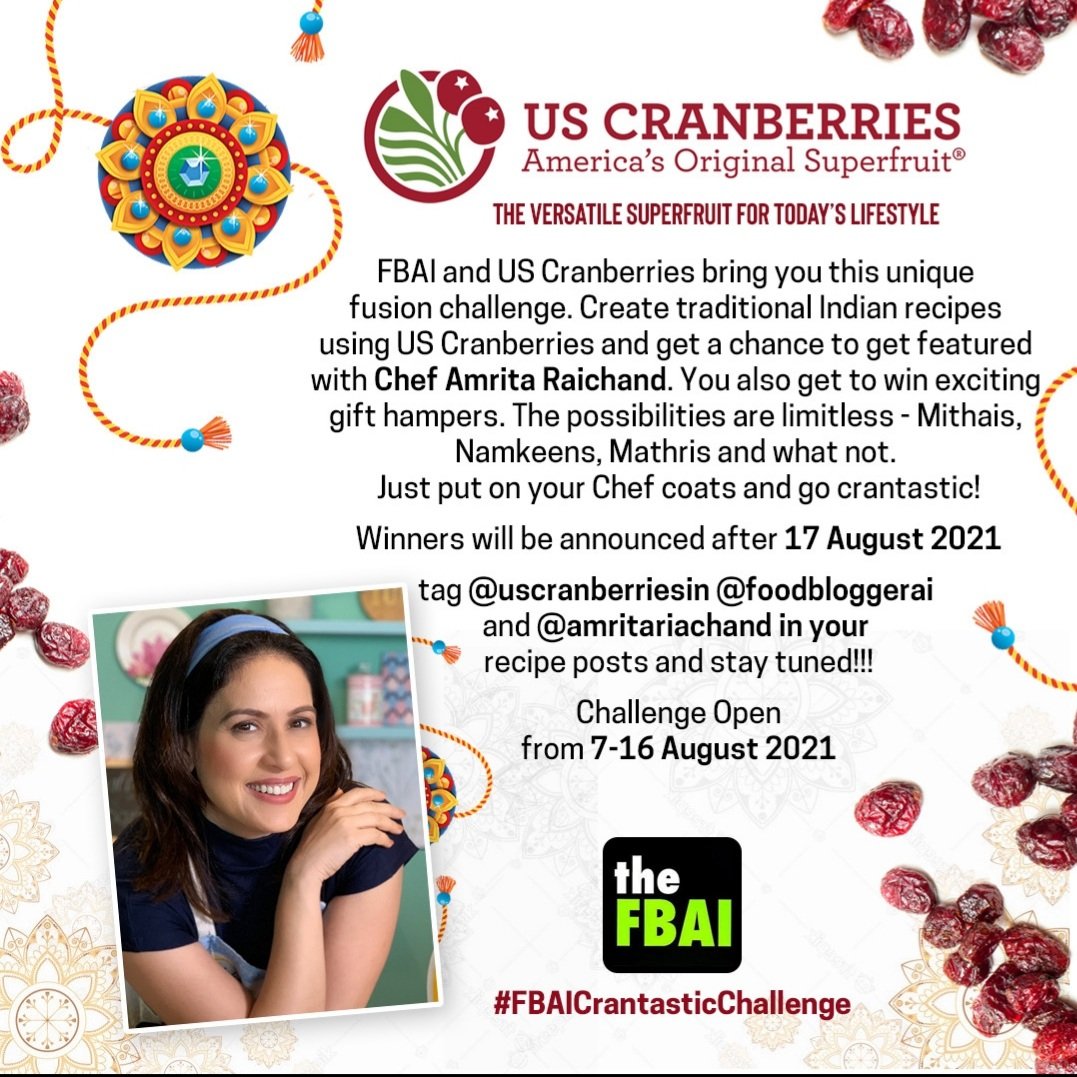 Take part in the fusion #recipechallenge with <a href="/USCranberriesIN/">US Cranberries India</a> <a href="/amritaraichand/">Amrita Raichand</a> !

#FBAICrantasticChallenge open now.
<a href="/salloni/">MasalaChic</a> <a href="/imbevda/">Nikhil C</a> <a href="/ChefPin1/">Chef Pin</a> <a href="/VikhroliCucina/">Vikhroli Cucina</a> <a href="/aditikapss/">aditi</a> <a href="/USDAIndia/">USDA India</a> <a href="/pratishthakhan/">PratishthaKhan</a> <a href="/HerbsnSpices1/">Rummyskitchen</a> <a href="/ShitalKakad/">Shital Kakad</a> <a href="/RPDeoli/">Rakesh Punmia l Foodie</a> <a href="/BritanniaIndLtd/">Britannia Industries Limited</a> <a href="/GoCheeseIN/">GO Cheese India</a> <a href="/euphoRHEA/">Rhea</a>