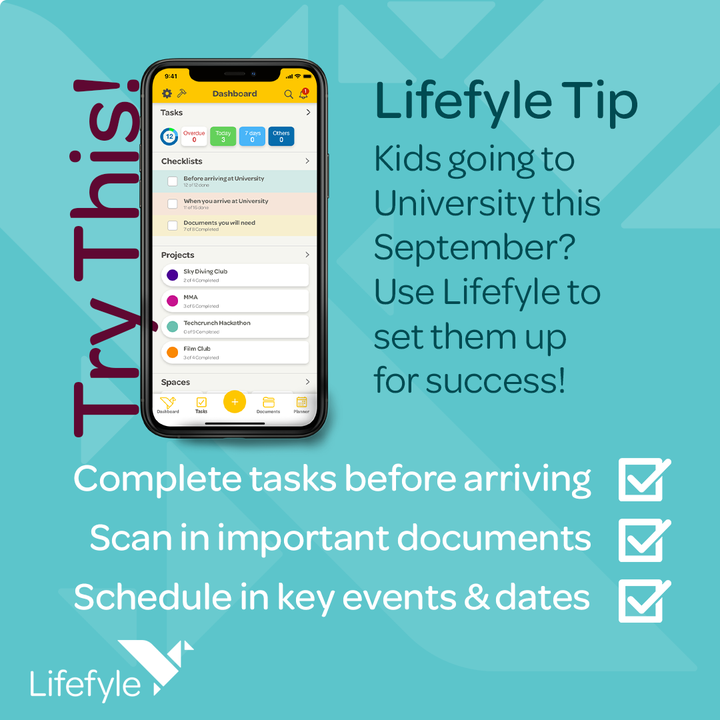 Are your kids going to university this September? Use Lifefyle to set them up for success! With easy-to-follow checklists, they can complete important admin tasks before arriving, during check in to accommodation, and while they study during their semester. ​ ​Scanning in doc