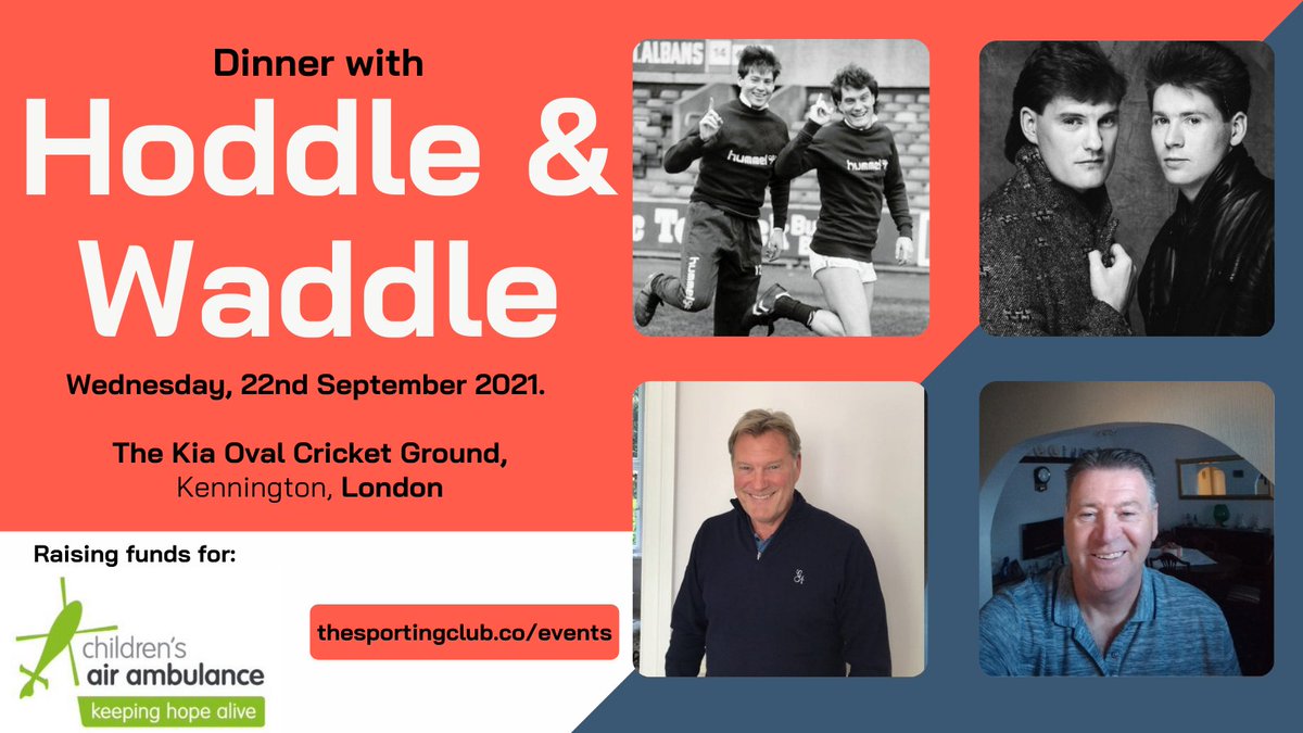 On September 22nd, come and meet two of the most talented footballers England have produced, @GlennHoddle and @chriswaddle93! Enjoy a drinks reception, a 3 course dinner, interviews and help raise funds for the @ChildrensAirAmb. Tickets: ticketsource.co.uk/the-sporting-c…