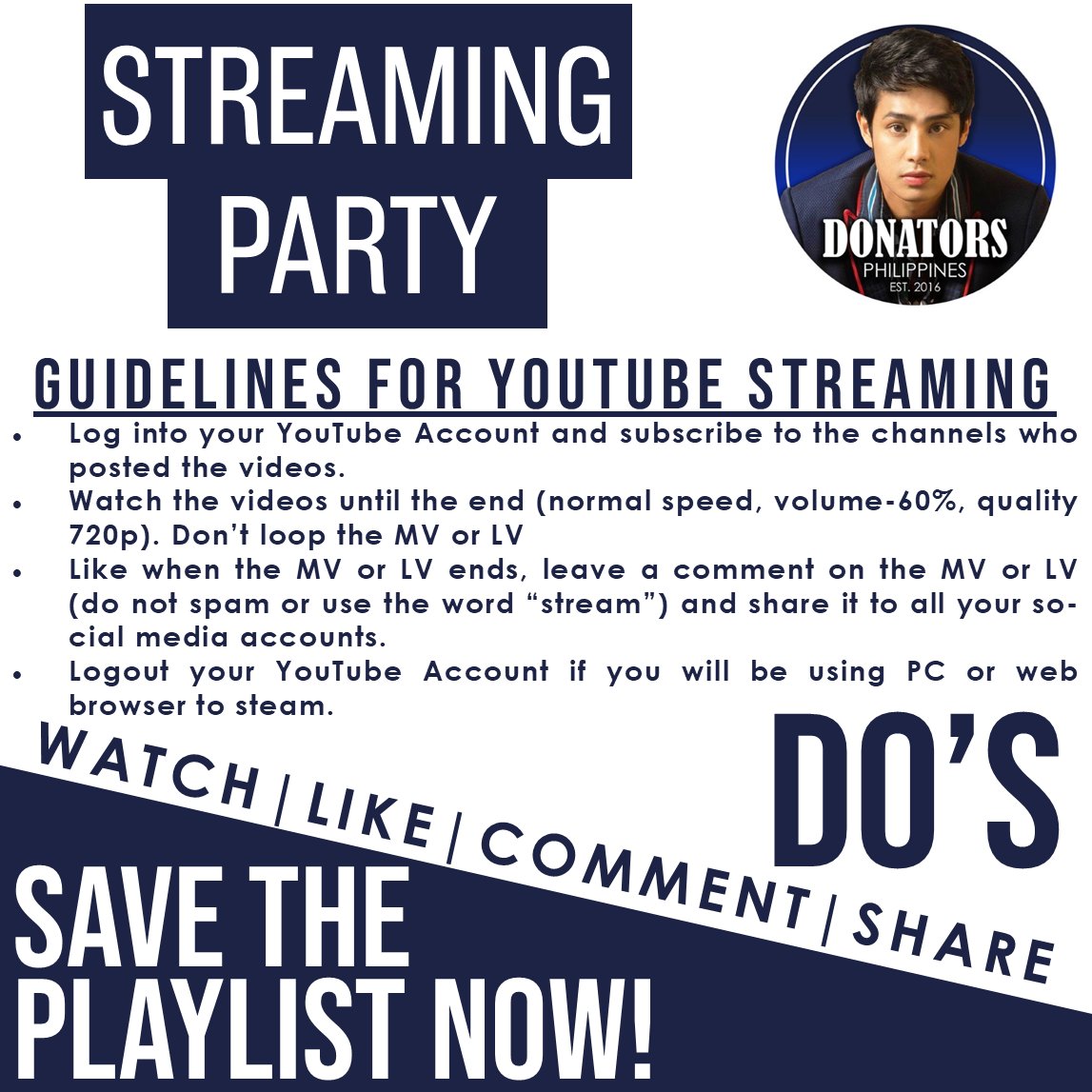 DONATORSPH's tweet photo. Hiiiii! 😊
Here's the schedule for our Streaming Party. Please subscribe to our YT Channel &amp; save the Playlist "Donny's Songs 💙". 

Our admins cannot start the Streaming Party as of now due to their schedules. We hope you all understand. Thank you! 🥰

🖇️ https://t.co/Ae4WGeN6xV https://t.co/tRxbroW0n8