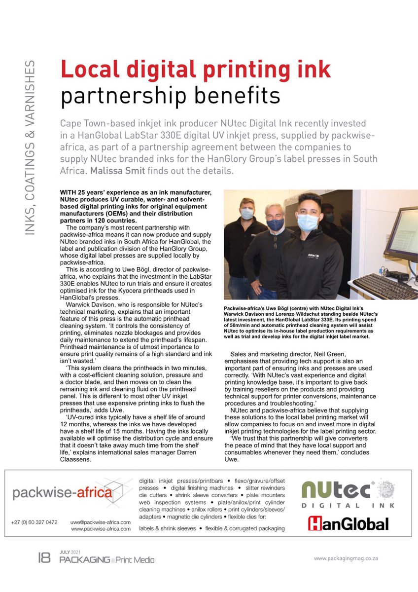 HangloryG's tweet image. Good news! Our #HanGlobal #LabStar 330E digital #UV inkjet press was recently invested by #NUtec Digital Ink, a Cape Town-based inkjet ink producer. Looking forward to the future cooperation! For more details👇