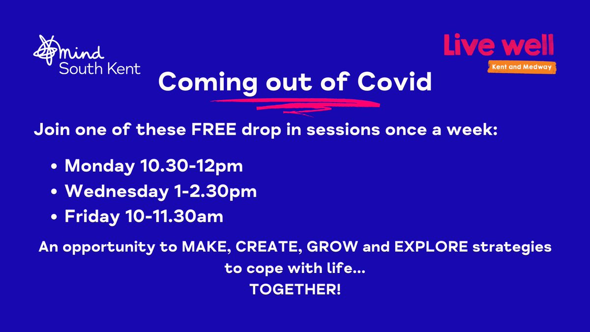 SouthKentMind's tweet photo. Covid has been difficult for us all and we need to take care of our mental health as things change. For further info, please contact the @SouthKentMind team on 01303 250090 or email contact@southkentmind.org.uk
#mentalhealth #comingoutofcovid #lockdowneasing #coronavirusanxiety https://t.co/ncuRRe2YFk