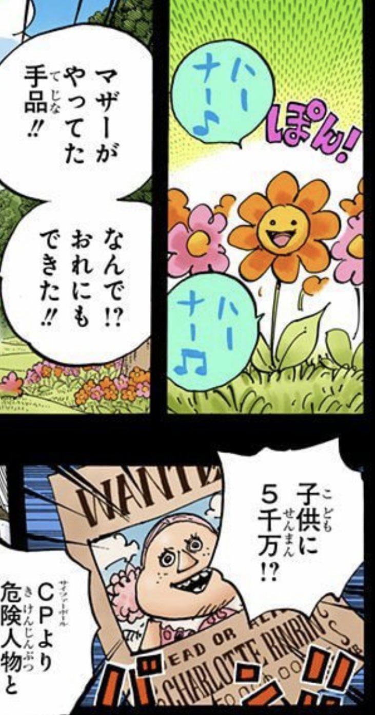 ユデロン Yude Ron ワンピース 花に命を与えた 子供時代のビッグマム Cpから危険人物と認定される 懸賞金5000万 そのビッグマムより危険な ハナハナの実の 子供時代のロビン Cpから危険人物と認定される 懸賞金7900万 T Co Vsuv3wqc9z
