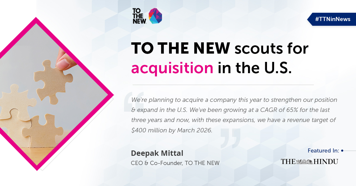 TOTHENEW's tweet image. We&apos;re excited to share that we aim at strengthening our foothold &amp;amp; localizing our delivery capability in the US this year. We plan to acquire a tech firm in the U.S. with enterprise accounts &amp;amp; broaden our global client base.

Read more - ttnew.co/3fKxiAK

#acquisition #PR
