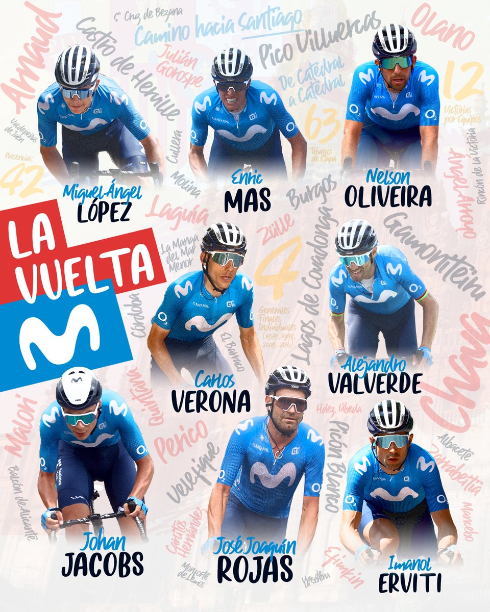 Movistar_Team's tweet image. 🇪🇸💙 Llega la gran carrera de casa: @lavuelta arranca el sábado 🤗 #LaVuelta21 

🚴‍♂️💪 @SupermanlopezN, @EnricMasNicolau, @Nelsoliveira89, @Carlos_Verona, @alejanvalverde, @johanjacbs, @jjrojillas, @ImanolErviti 

🗒️ Nuestra Guía → bit.ly/GuiaLaVuelta21

#RodamosJuntos