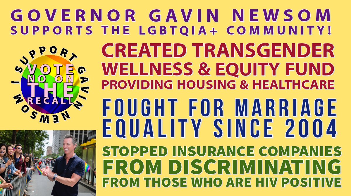 In 2020, Governor Gavin Newsom signed legislation creating a Transgender Wellness and Equity Fund which will assist transgender, non-binary, and intersex individuals in accessing housing and health care.

#StandWithGavin!
#VoteNoOnRecall