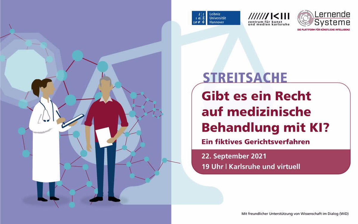 KI gestalten (@lernendesysteme) on Twitter photo #SavetheDate: Gibt es ein Recht auf medizinische Behandlung mit #KI? Das wird am 22.09. in unserem fiktiven Gerichtsverfahren am @zkmkarlsruhe zur Streitsache. Mehr Infos und Anmeldung plattform-lernende-systeme.de/streitsache.ht… #Digital #wisskomm <a href="/wissimdialog/">Wissenschaft im Dialog</a>
<a href="/wisskomm_de/">Wisskomm-Portal</a> <a href="/UniHannover/">Leibniz Uni Hannover</a> <a href="/acatech_de/">acatech</a> #SavetheDate: Gibt es ein Recht auf medizinische Behandlung mit #KI? Das wird am 22.09. in unserem fiktiven Gerichtsverfahren am @zkmkarlsruhe zur Streitsache. Mehr Infos und Anmeldung plattform-lernende-systeme.de/streitsache.ht… #Digital #wisskomm <a href="/wissimdialog/">Wissenschaft im Dialog</a>
<a href="/wisskomm_de/">Wisskomm-Portal</a> <a href="/UniHannover/">Leibniz Uni Hannover</a> <a href="/acatech_de/">acatech</a>